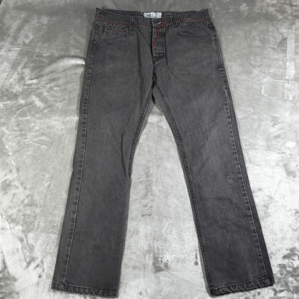 Orisue Jeans Mens 34x29.5 Gray Straight Denim Red Stitching Skater‎ Y2K